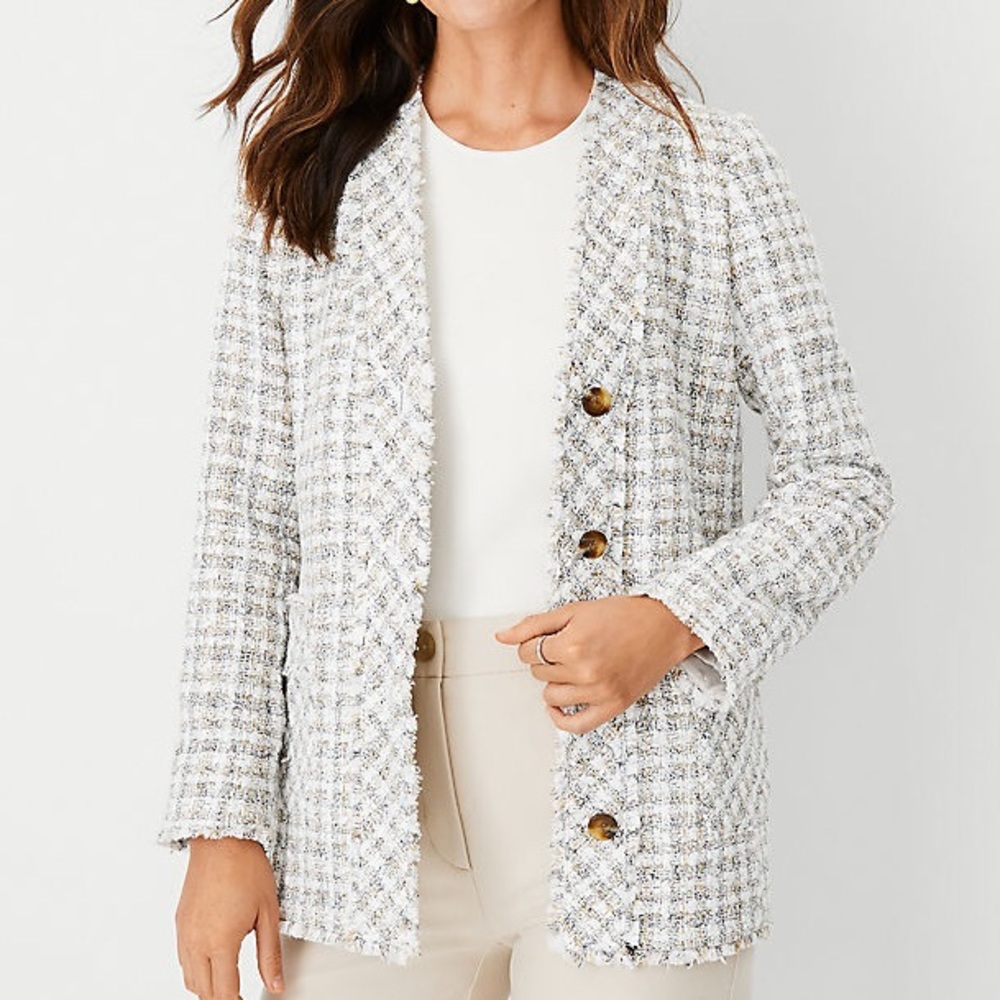 Ann Taylor Fringe Tweed Cardigan Jacket neutrals size 0